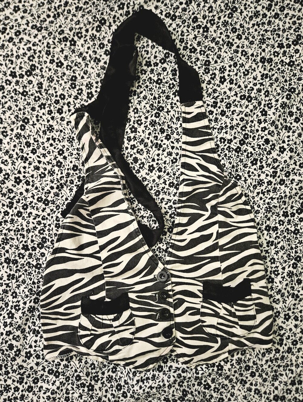 Vintage Black and White Zebra Print Halter Crop Vest Satin Trim Tripp NYC Style